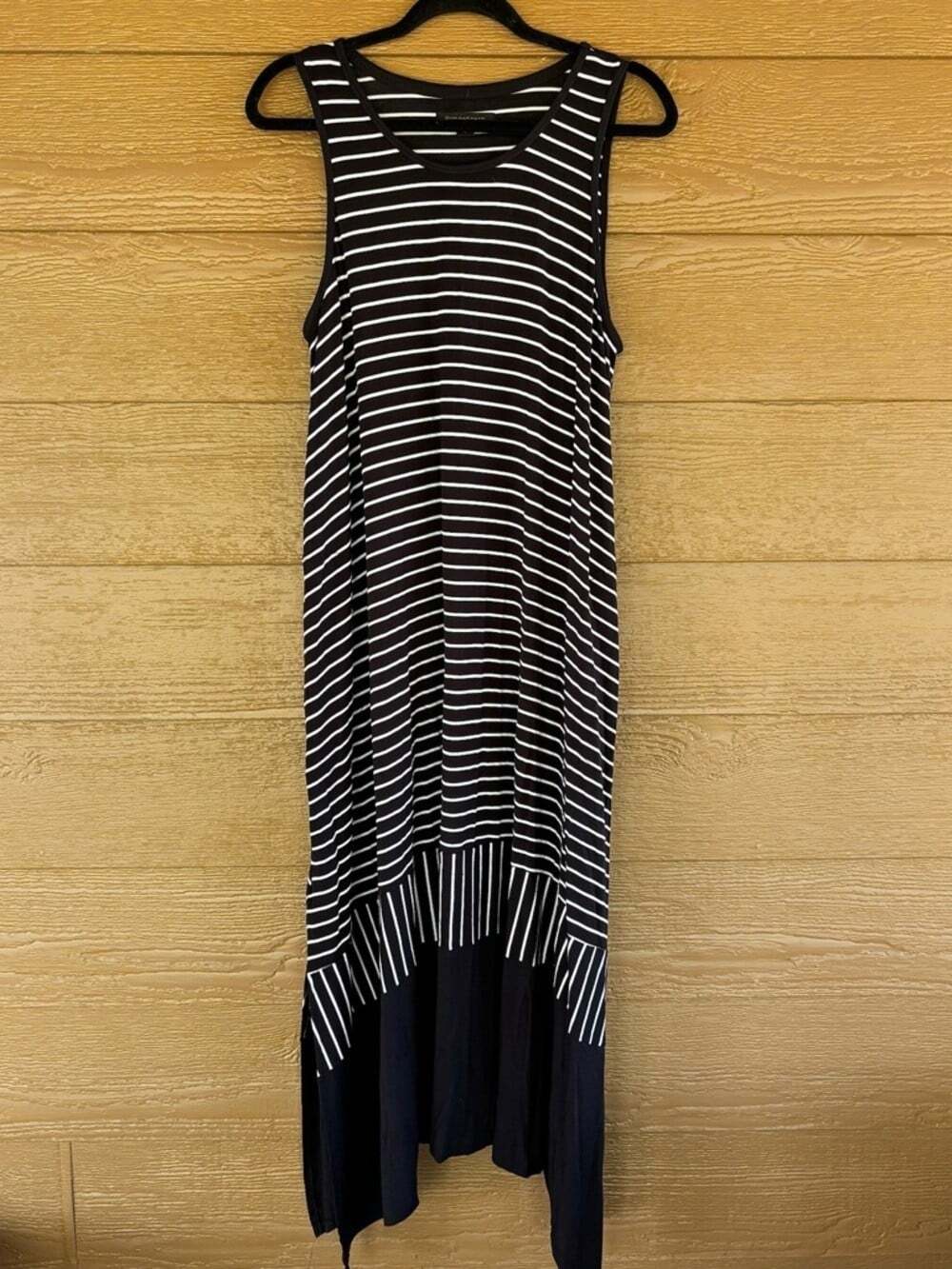 Donna Karan Summer Black and White Striped Asymmetrical Maxi Dress -Sz L